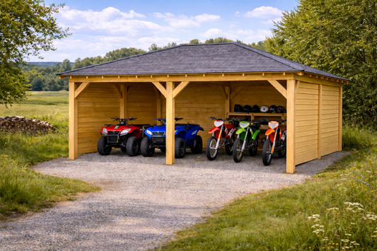 Wooden Carport Gazebo – 3 Sided Enclosed Heavy-Duty Timber Shelter