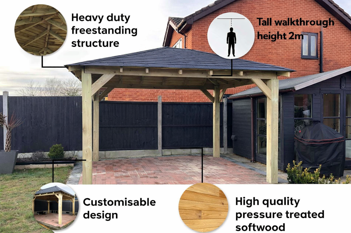 Heritage Garden Gazebo – 2 Enclosed Panels with Modern Feature Panel