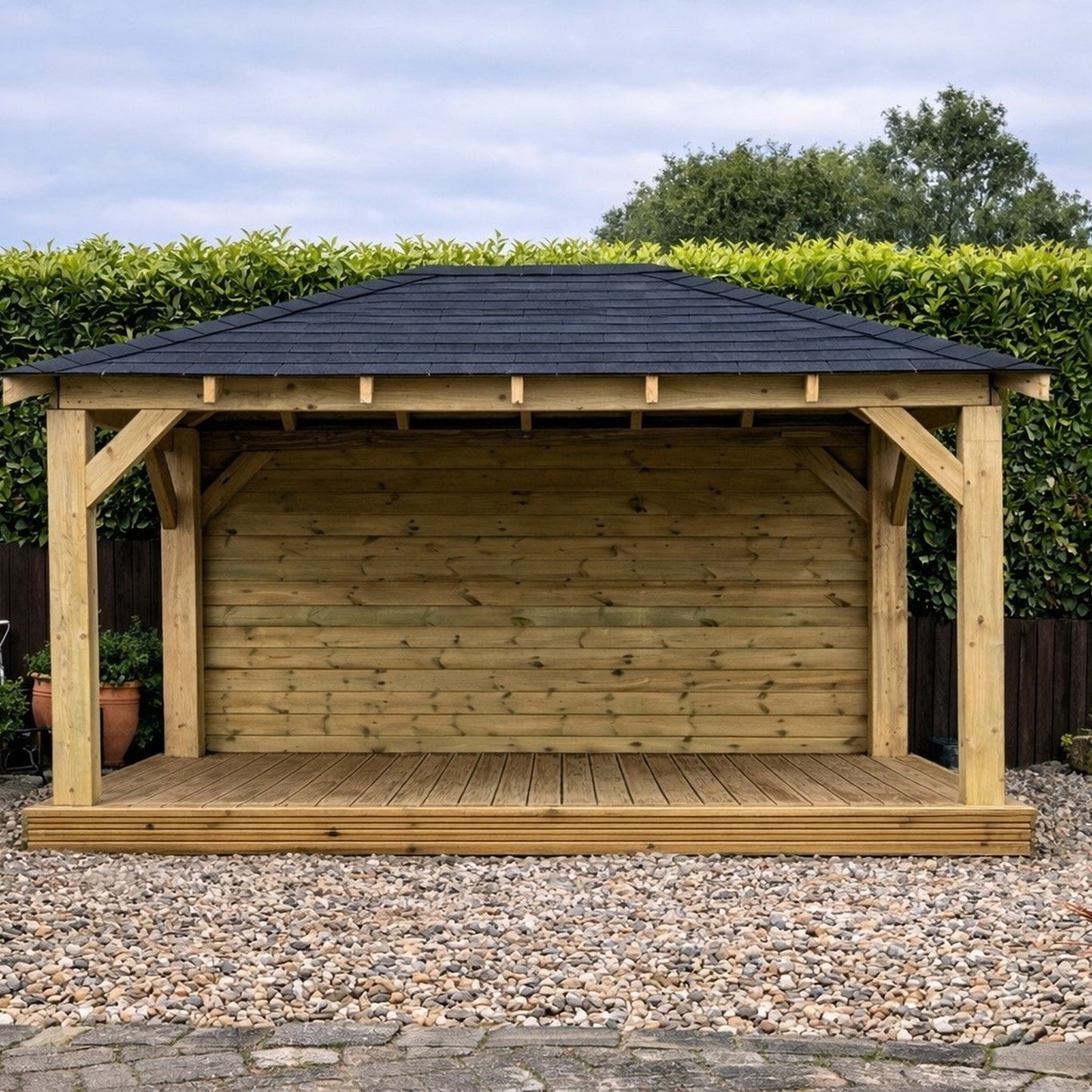 Wooden Garden Gazebo with One Enclosed Panel | Handcrafted & Installed