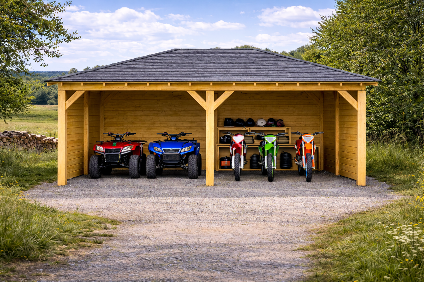 Wooden Carport Gazebo – 3 Sided Enclosed Heavy-Duty Timber Shelter