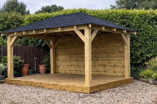 Wooden Garden Gazebo with One Enclosed Panel | Handcrafted & Installed