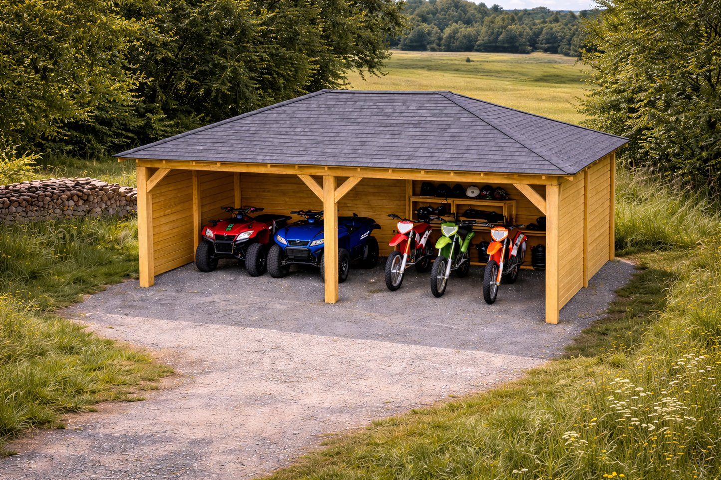 Wooden Carport Gazebo – 3 Sided Enclosed Heavy-Duty Timber Shelter