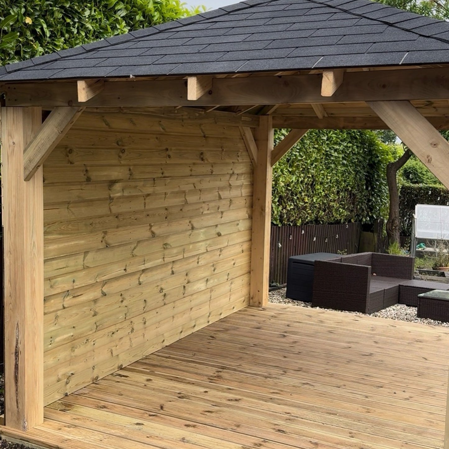 Wooden Garden Gazebo with One Enclosed Panel | Handcrafted & Installed