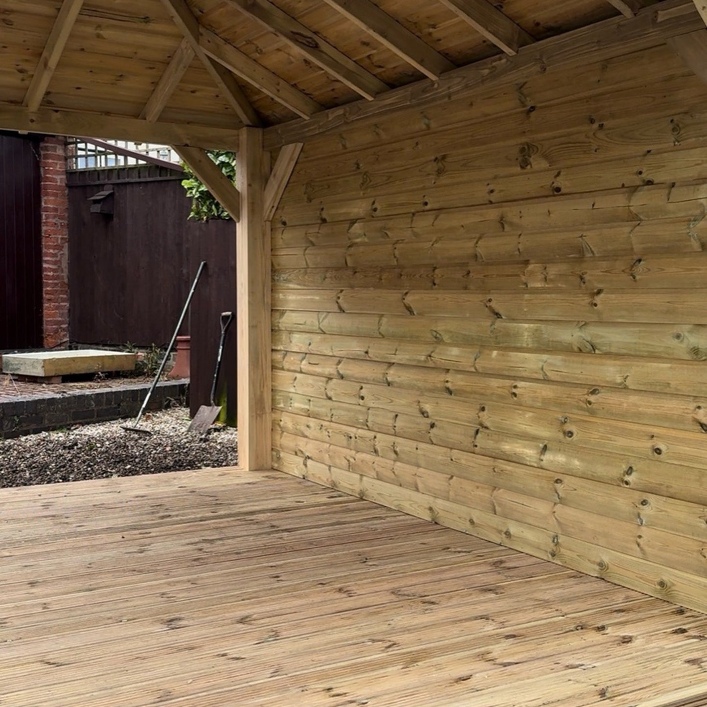 Wooden Garden Gazebo with One Enclosed Panel | Handcrafted & Installed